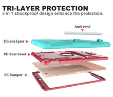 For iPad 10.2 Shockproof PC + Silicone Protective Case with Holder & Pen Slot(Mint Green + Rose Red)