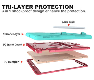 For iPad 10.2 Shockproof PC + Silicone Protective Case with Holder & Pen Slot(Mint Green + Rose Red)