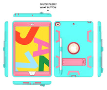 For iPad 10.2 Shockproof PC + Silicone Protective Case with Holder & Pen Slot(Mint Green + Rose Red)