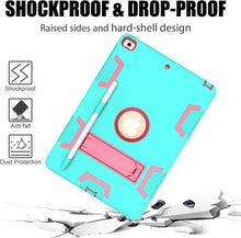 For iPad 10.2 Shockproof PC + Silicone Protective Case with Holder & Pen Slot(Mint Green + Rose Red)