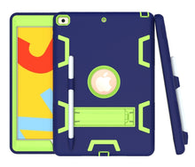 For iPad 10.2 Shockproof PC + Silicone Protective Case with Holder & Pen Slot(Navy Blue + Yellow Green)