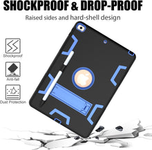 For iPad 10.2 Shockproof PC + Silicone Protective Case with Holder & Pen Slot(Black+Blue)