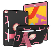 For iPad 10.2 Shockproof PC + Silicone Protective Case with Holder & Pen Slot(Black+Rose Red)