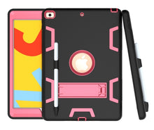 For iPad 10.2 Shockproof PC + Silicone Protective Case with Holder & Pen Slot(Black+Rose Red)