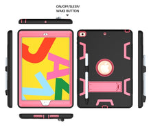 For iPad 10.2 Shockproof PC + Silicone Protective Case with Holder & Pen Slot(Black+Rose Red)