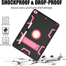 For iPad 10.2 Shockproof PC + Silicone Protective Case with Holder & Pen Slot(Black+Rose Red)