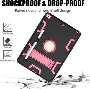 For iPad 10.2 Shockproof PC + Silicone Protective Case with Holder & Pen Slot(Black+Rose Red)