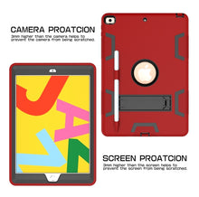 For iPad 10.2 Shockproof PC + Silicone Protective Case with Holder & Pen Slot(Red+Black)