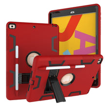 For iPad 10.2 Shockproof PC + Silicone Protective Case with Holder & Pen Slot(Red+Black)