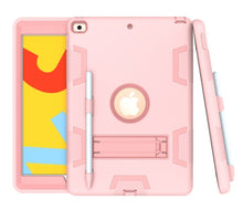 For iPad 10.2 Shockproof PC + Silicone Protective Case with Holder & Pen Slot(Rose Gold)