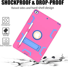 For iPad 10.2 Shockproof PC + Silicone Protective Case with Holder & Pen Slot(Rose Red+Blue)