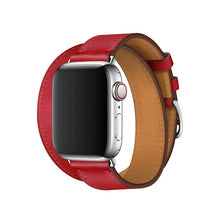 For Apple Watch Series 7 41mm / 6 & SE & 5 & 4 40mm / 3 & 2 & 1 38mm Leather Double Loop Watch Band(Red)