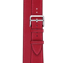 For Apple Watch Series 7 45mm / 6 & SE & 5 & 4 44mm / 3 & 2 & 1 42mm Leather Double Loop Watch Band(Red)