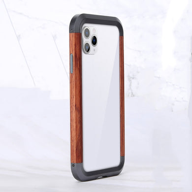 For iPhone 11 Pro R-JUST Metal + Wood Frame Protective Case