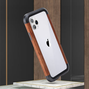 For iPhone 11 Pro R-JUST Metal + Wood Frame Protective Case