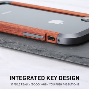 For iPhone XR R-JUST Metal + Wood Frame Protective Case