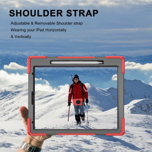 For iPad Pro 12.9 2021 / 2020 Shockproof Colorful Silicone + PC Protective Tablet Case with Holder & Shoulder Strap & Hand Strap & Pen Slot(Red)