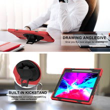 For iPad Pro 12.9 2021 / 2020 Shockproof Colorful Silicone + PC Protective Tablet Case with Holder & Shoulder Strap & Hand Strap & Pen Slot(Red)