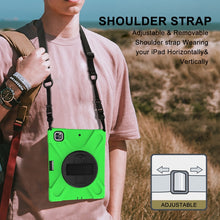 For iPad Pro 12.9 2021 / 2020 Shockproof Colorful Silicone + PC Protective Tablet Case with Holder & Shoulder Strap & Hand Strap & Pen Slot(Green)