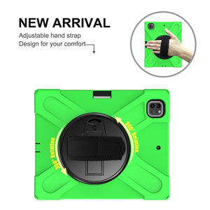 For iPad Pro 12.9 2021 / 2020 Shockproof Colorful Silicone + PC Protective Tablet Case with Holder & Shoulder Strap & Hand Strap & Pen Slot(Green)