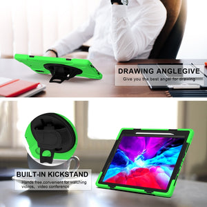 For iPad Pro 12.9 2021 / 2020 Shockproof Colorful Silicone + PC Protective Tablet Case with Holder & Shoulder Strap & Hand Strap & Pen Slot(Green)