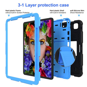 For iPad Pro 12.9 (2018) / (2020) Shockproof Two-Color Silicone Protective Tablet Case with Holder(Black+Blue)