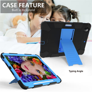 For iPad Pro 12.9 (2018) / (2020) Shockproof Two-Color Silicone Protective Tablet Case with Holder(Black+Blue)