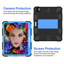 For iPad Pro 12.9 (2018) / (2020) Shockproof Two-Color Silicone Protective Tablet Case with Holder(Black+Blue)