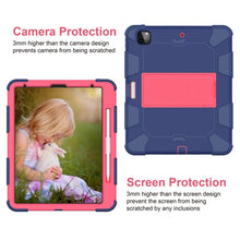 For iPad Pro 12.9 (2018) / (2020) Shockproof Two-Color Silicone Protective Tablet Case with Holder(Dark Blue+Rose Pink)