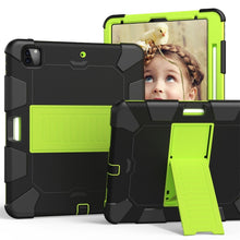 For iPad Pro 12.9 (2018) / (2020) Shockproof Two-Color Silicone Protective Tablet Case with Holder(Black+Green)