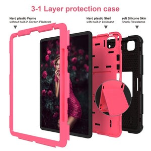 For iPad Pro 12.9 (2018) / (2020) Shockproof Two-Color Silicone Protective Tablet Case with Holder(Black+Rose Pink)