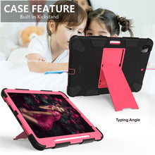 For iPad Pro 12.9 (2018) / (2020) Shockproof Two-Color Silicone Protective Tablet Case with Holder(Black+Rose Pink)