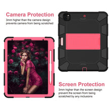 For iPad Pro 12.9 (2018) / (2020) Shockproof Two-Color Silicone Protective Tablet Case with Holder(Black+Rose Pink)