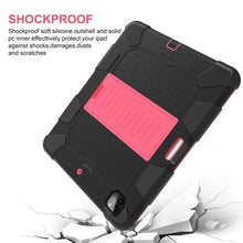 For iPad Pro 12.9 (2018) / (2020) Shockproof Two-Color Silicone Protective Tablet Case with Holder(Black+Rose Pink)