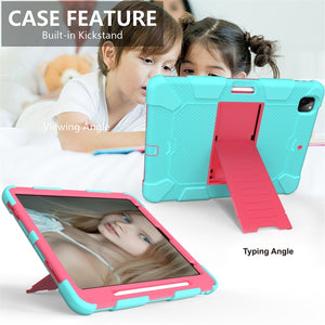 For iPad Pro 12.9 (2018) / (2020) Shockproof Two-Color Silicone Protective Tablet Case with Holder(Mint Green+Rose Red)