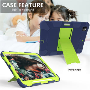 For iPad Pro 12.9 (2018) / (2020) Shockproof Two-Color Silicone Protective Tablet Case with Holder(Dark Blue+Green)