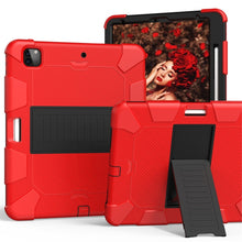 For iPad Pro 12.9 (2018) / (2020) Shockproof Two-Color Silicone Protective Tablet Case with Holder(Red+Black)