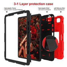 For iPad Pro 12.9 (2018) / (2020) Shockproof Two-Color Silicone Protective Tablet Case with Holder(Red+Black)