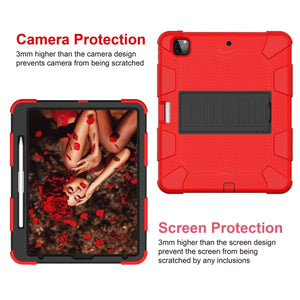For iPad Pro 12.9 (2018) / (2020) Shockproof Two-Color Silicone Protective Tablet Case with Holder(Red+Black)