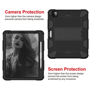 For iPad Pro 12.9 (2018) / (2020) Shockproof Two-Color Silicone Protective Tablet Case with Holder(Black)