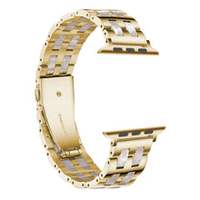 For Apple Watch 5 & 4 44mm / 3 & 2 & 1 42mm Stainless Steel + Resin Watch Band(Pink Flower)