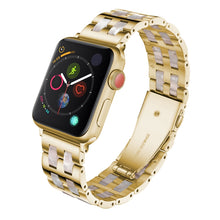 For Apple Watch Series 8&7 41mm / SE 2&6&SE&5&4 40mm / 3&2&1 38mm Stainless Steel + Resin Watch Band(Pink Flower)