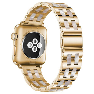 For Apple Watch Series 8&7 41mm / SE 2&6&SE&5&4 40mm / 3&2&1 38mm Stainless Steel + Resin Watch Band(Pink Flower)
