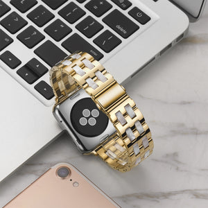 For Apple Watch Series 8&7 41mm / SE 2&6&SE&5&4 40mm / 3&2&1 38mm Stainless Steel + Resin Watch Band(Pink Flower)