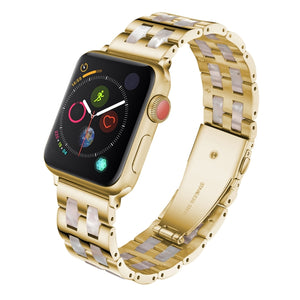 For Apple Watch Series 8&7 41mm / SE 2&6&SE&5&4 40mm / 3&2&1 38mm Stainless Steel + Resin Watch Band(Pink Flower)