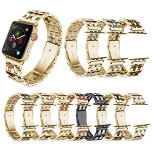 For Apple Watch Series 8&7 41mm / SE 2&6&SE&5&4 40mm / 3&2&1 38mm Stainless Steel + Resin Watch Band(Pink Flower)