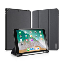 For iPad 9.7 inch(2017)/9.7 inch(2018)/iPad 6 DUX DUCIS Domo Series Horizontal Flip Magnetic PU Leather Case with Three-folding Holder & Pen Slot(Black)