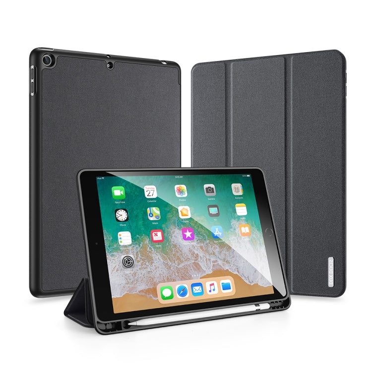 For iPad 9.7 inch(2017)/9.7 inch(2018)/iPad 6 DUX DUCIS Domo Series Horizontal Flip Magnetic PU Leather Case with Three-folding Holder & Pen Slot(Black)