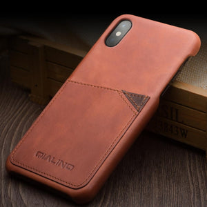 For iPhone X / XS QIALINO Shockproof Cowhide Leather Protective Case with Card Slot(Light Brown)