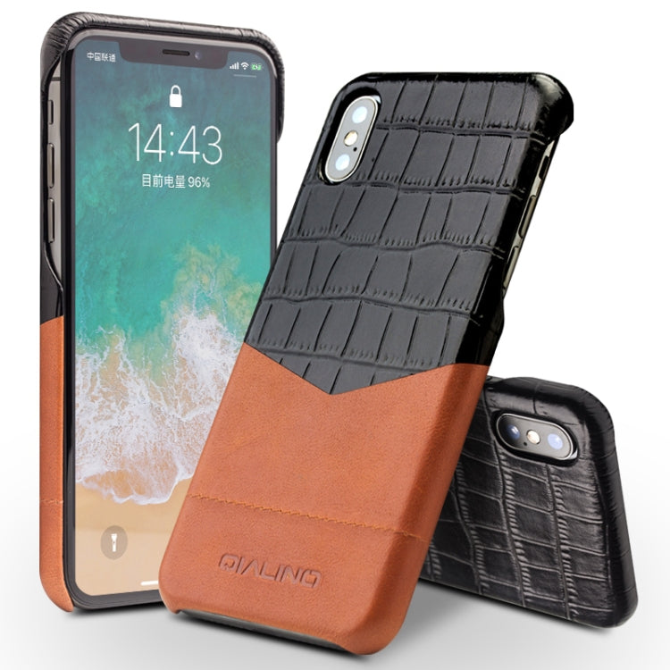 For iPhone X / XS QIALINO Crocodile Texture Cowhide Leather Protective Case